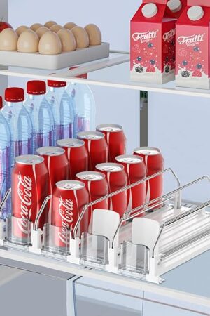 Drink Organizer for Fridge,Self Pushing Fridge Drink Organizer,Automatic Drink Dispenser for Fridge-Holds up to 25 Cans
