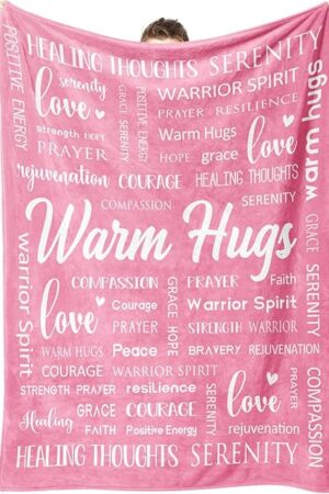 Afterprints Warm Hugs Healing Blanket - Breast Cancer Gifts for Women, Get Well Soon, Cancer Care, Feel Better, Think of You, Sympathy Gift for Friend Sister, Soft Comfort Throw Blankets 50" x 60"