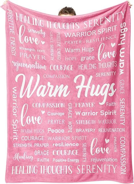 Afterprints Warm Hugs Healing Blanket - Breast Cancer Gifts for Women, Get Well Soon, Cancer Care, Feel Better, Think of You, Sympathy Gift for Friend Sister, Soft Comfort Throw Blankets 50" x 60"