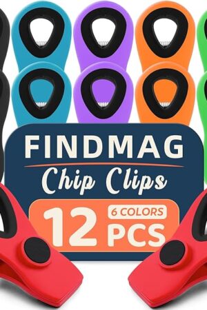 12 Pack Magnetic Chip Clips, Bread Clips Food Bag Clips with Airtight Seal for Chips, Kitchen Clips with Magnet for Fridge, Plastic Assorted Colors Bag Clips for Food Storage, Snack Organization