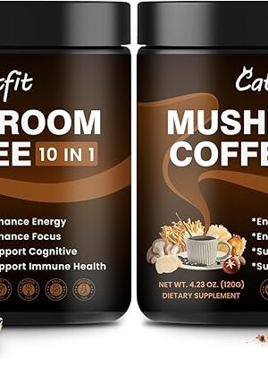 2 Pack Mushroom Coffee Powder, 10 Adaptogenic Mushrooms And MCT Oil, Hydrolyzed Collagen, Instant Coffee with Lion's Mane, Chaga, L-Theanine for Energy, Focus, Digestion and Immunity, 160G