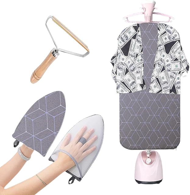 Foldable Steam Board,Hanging Ironing Board Over The Door & Steamer Holder for Clothes,Clothes Steaming with Stand & Steam Rack for Clothes,Steamer Board With 360° Rotatable Hook(With Ironing Gloves)