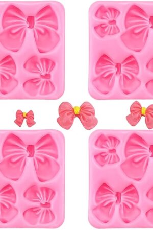 4Pcs Bow Chocolate Molds Bow Silicone Fondant Mold Mini Epoxy Resin Mold Cake Pop Molds for Cupcake Cake Candy Chocolate Sugarcraft Pudding Decoration