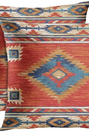 Britimes Throw Pillow Covers, Aztec Kilim Home Art Decor, 18 x 18 Inches Set of 2 Cushion Couch Sofa Cases, Abstract Oil Painting Pillowcases for Bedroom, Living Room, Geometric Tribal Decorative