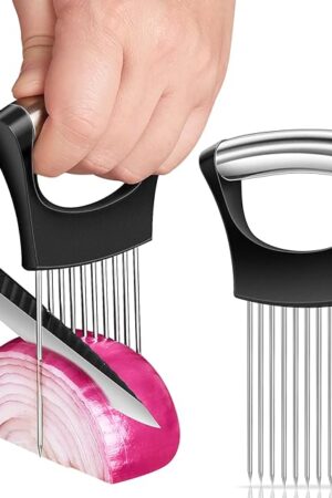 2025 Premium Onion Slicer, Stainless Steel Onion Holder for Slicing Onion, Kiwifruit, Tomatoes, Avocados, Eggs, Lemon, Meat, Third Generation Onion Cutter