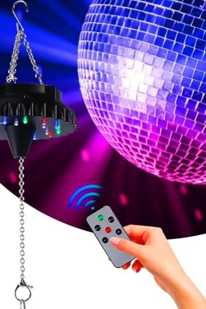 Disco Ball Motor Light with Remote: Rechargeable Battery Operated Rotating Hanging Mirror Ball Spinner with Adjustable Speed - 18RGBW LED Light Up 4 6 8 10 inch Party Disco Balls Rotator