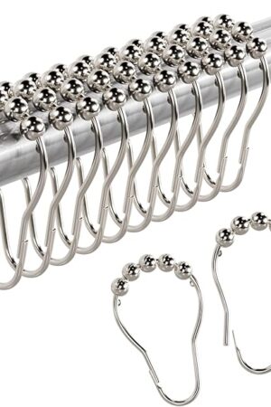 Amazer Shower Curtain Rings, Set of 12, Rust-Resistant Metal Shower Hooks Ring Shower Rings for Curtain Rolling Shower Curtain Hooks for Bathroom Shower Rod Shower Curtain Hangers, Nickel