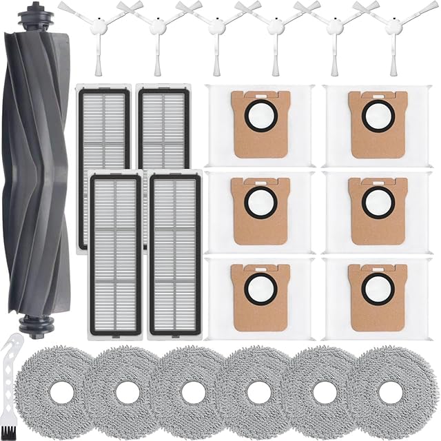 23Pcs Replacement Parts for Dreame L10S Ultra/Dreame L10s Ultra?Not for L10s Pro Ultra Heat】 Vacuum Cleaner Accessories Kit,1 Main Brush,4 HEPA Filters,6 Mop Pads,6 Dust Bags,6 Side Brushes