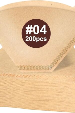 Coffee Filters #4, 200PCS 4 Cone Paper Coffee Filter 8-12 Cup, Unbleached Brown Reusable No 4 Filters Fits for Pour Over and Drip Coffee Maker, Suitable for Home, Coffee Shop Small Business