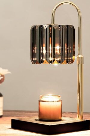 Candle Warmer Lamp with Timer, Dimmable Electric Candle Wamer Adjustable Height, Glass Modern Candles Melter Lamp, Black