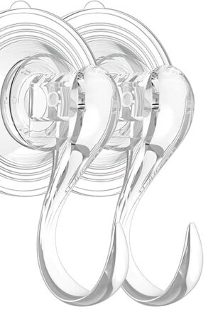 VIS'V Suction Cup Hooks, Small Shower Suction Hooks with Wipes, Heavy Duty, Removable and Reusable, Clear, 2 Pcs
