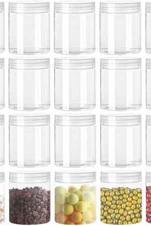 20 Pack 4oz Clear Plastic Jars with Lids,Wide-Mouth Refillable Storage Containers,Empty Round Containers for Candy,Beads,Lotion,Slime Making and Food Storage