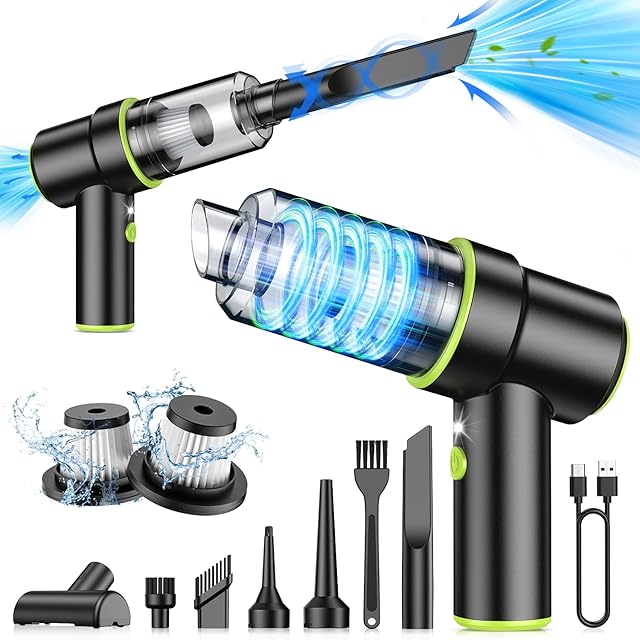 CODN Handheld Car Vacuum Portable Cordless 12000PA, 2 in 1 Handheld Vacuum Cleaner and Air Duster with Multi-Nozzles and LED Light, Mini Hand Held Vacuum Rechargeable for Home, Car, Office, Pet Hair