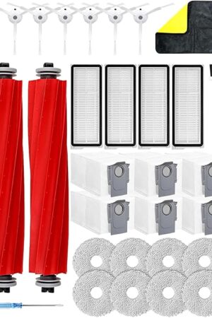Yivy Vacuum Cleaner Replacement parts Compatible with Roborock Qrevo pro/Qrevo MaxV/Qrevo S/Qrevo plus,2 Main Brush Roller,6 White Side Brush,4 Hepa Filters,8 Mop Pads,6 Dust Bags (White-29)