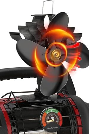 XTIMES Wood Stove Fan Heat Powered Fireplace Fan with Magnetic Thermometer Thermoelectric Fan for Wood Burning Stove/Pellet/Log Burner