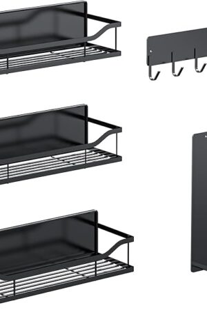 5 Pack Multifunctional Magnetic Shelves for Washing Machine, Magnetic Spice Racks for Refrigerator, Powerful magnetic shelf Include magnetic paper towel holder, Unique Hollow Design (Black)