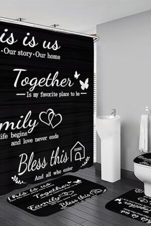 AZHM Family Shower Curtain Set Black Home Bathroom Set with Shower Curtain and Rugs and Accessories Bathroom Decor Curtain with 12 Hooks