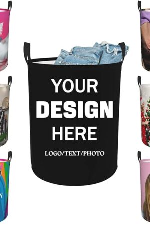 Custom Laundry Hamper with Name Photo Text Logo. Personalized Laundry Basket Personalized Dirty Clothes Storage Basket with Handles for Bathroom Bedroom (M)