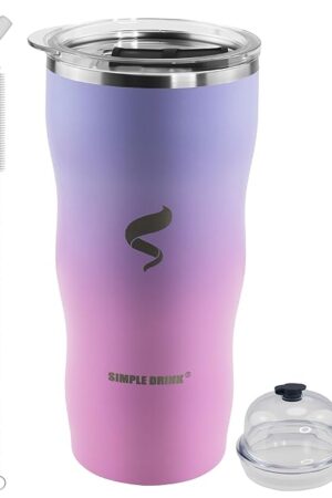 20Oz Insulated Tumbler With Straw And Lid,Stainless Steel Straws for Tumbler,Double Wall Vacuum Travel Mug,Spill Proof Tumble, Travel Cup for Iced Coffee, Pink Tumbler