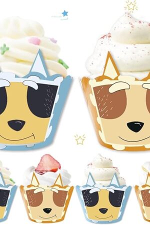 Cartoon Blue Dog Cupcake Wrappers 20pcs Dog Family Cupcake Liners Baking Cups for Blue Dog Theme Birthday Party Supplies Baby Shower Decorations