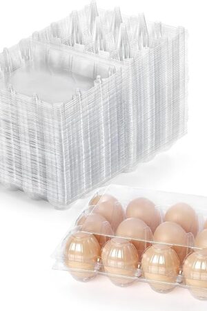 Youeon 60 Pcs Plastic Egg Cartons 12 Count, Clear Egg Cartons for Chicken Eggs 3x4 Grid, Reusable Eggs Carton Bulk Perfect for Family, Farm, Markets, Display, Camping -Medium