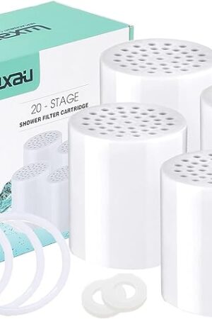 4 Pc Luxau 20 Stage (Also Fit 15, 18 Stage) Shower Filter Replacement Cartridge, Shower Head Filter Refill, for Hard Water Chlorine Heavy Metal, Skin Hair, Fit Any Similar Design Shower Water Filter