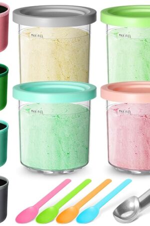 Containers Replacement for Ninja Creami Pints and Lids, 16oz Ice Cream Cups Compatible with Ninja Creami NC299AMZ NC300s Series Maker, for Ninja Ice Cream with Insulated Sleeves(4 Pack)