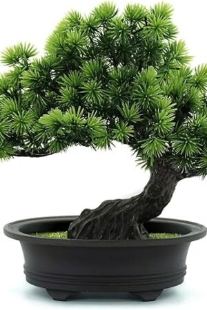 Artificial Plants Greenery Bonsai, Room Decor Fake Bonsai Tree for Home Decor Indoor Bookshelf Office Desk Bathroom Farmhouse Decor, Tall 9.5"