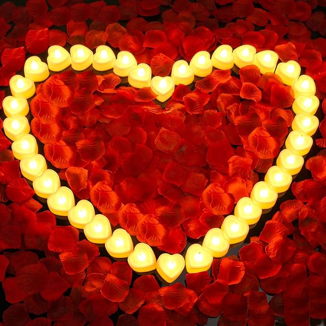 Caffox 3000Pcs Rose Petals 36Pcs LED Tea Lights Candles