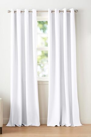 Amazon Basics Room Darkening Light Blocking Blackout Window Curtain with 2 Panels Grommets, for Living Room and Bedroom, 52 x 96 inches, White - Set of 2