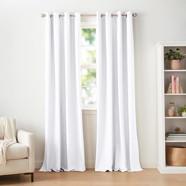 Amazon Basics Room Darkening Light Blocking Blackout Window Curtain with 2 Panels Grommets, for Living Room and Bedroom, 52 x 96 inches, White - Set of 2