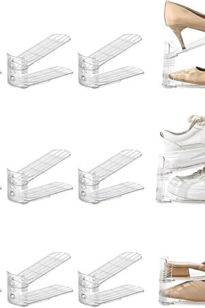 12 Pack Shoe Slots Organizer Adjustable Level Shoe Stacker Holder Storage Space Saving Sneakers Display Tray Rack for Closet