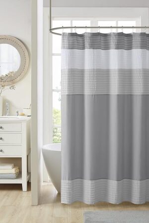 Comfort Spaces Windsor Bathroom Shower Pieced Ruffle Pattern Modern Elegant Microfiber Fabric Bath Curtains, 72x72, Gray