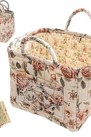 Boho Fabric Storage Basket - Bohemian Style Tote Bag, Boho Floral Laundry Baskets, Large Capacity Fabric Storage Basket for Clothes and Sundries (C)