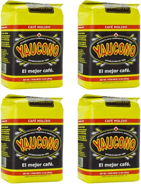 Yaucono Coffee Arabica Medium Roast Ground, Roasted and Bagged in Puerto Rico, 14 Ounce (Pack of 4)