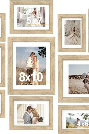 10 Pack Picture Frames Collage Wall Decor - Gallery Wall Frame Set with Mat for Wall Mounting or Tabletop Display, Including Two 8x10, Four 5x7, Four 4x6 Photo Frames, Real Glass