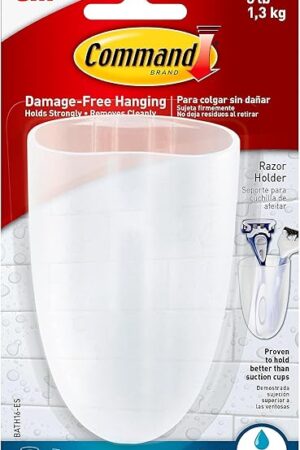Command Razor Holder, Holds up to 3 lb, Clear Frosted, 4" x 2.5" x 1.5" 1 Holder with 1 Medium Water-Resistant Command Strip, Damage Free Bathroom Organization for Razors or Toothbruses