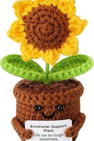 Crochet Sunflower Artificial Flowers for Decorations Funny Positive Gifts for Women Emotional Support Plush Plant for Home Office Desk Car Decor