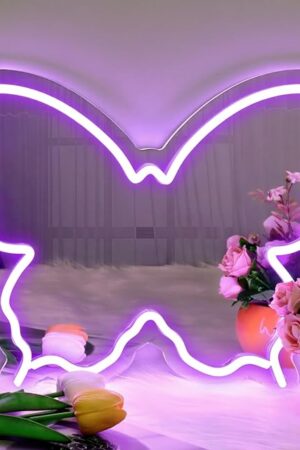 Butterfly Neon Sign Mirror, LED Neon Sign for Wall Decor, 15.7'' x 12'' Dimmable Neon Light for Teen Girls & Kids Birthday Party Gift, Neon Sign for Girl Room Decor, Wall Mirror, USB Powered (Purple)