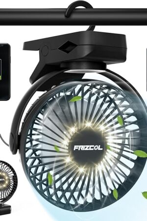 Clip on Battery Operated Camping Fan with LED Lights, USB Rechargeable