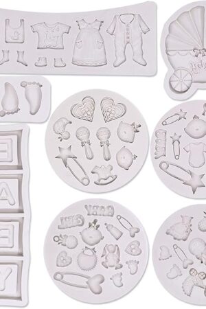 8 Pack Cute Baby Silicone Fondant Cake Mold - Baby Shower Theme Cupcake & Cake Decorating Mold for Gummy, Sugar, Chocolate & Candy