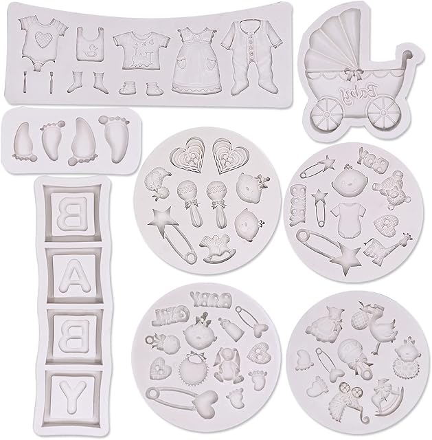 8 Pack Cute Baby Silicone Fondant Cake Mold - Baby Shower Theme Cupcake & Cake Decorating Mold for Gummy, Sugar, Chocolate & Candy