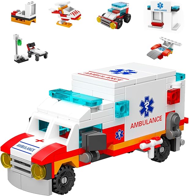 The Ambulance Building Blocks Toy (122 Pieces) – 7 in 1 Emergency Vehicle Set, STEM Learning Creative Play, DIY Construction Toy for Kids Ages 6-12, Gift for Boys & Girls