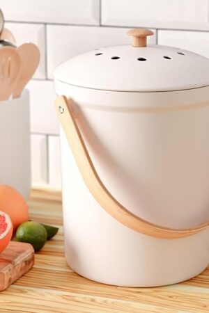 Beautiful Kitchen Compost Bin with Smell Proof Lid - Rust Proof and Odorless Compost Bucket for Your Countertop with No Smell Filters - Easy to Clean 1.1 Gallon Bin Looks Great On Any Kitchen Counter
