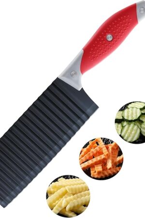 Crinkle Cut Knife, HIA Crinkle Cutter for Veggies, French Fry, Potato, Cucumber, Carrot and Fruit, Stainless Steel Wave Fries Cutter Slicer With Stylish Rubber Handle, Dishwasher Safe
