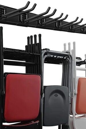 Wallmaster Garage Storage Organization Wall Mount, Garden Tool Rack Organizer Heavy Duty Folding Chair Hangers with 6 Adjustable Hooks 48inch Tracks Max Load 450lb