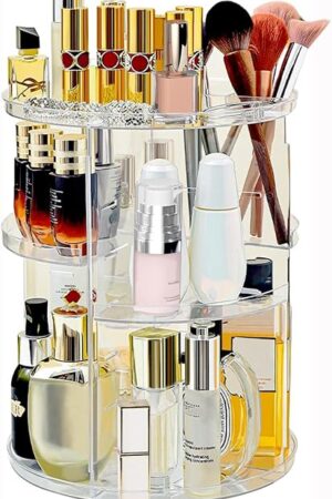 360 Rotating Makeup Organizer for Vanity Adjustable Cosmetic Display Case Large Capacity Skincare Organizers Perfume Organizer Spinning Holder for Countertop Vanity and Bathroom