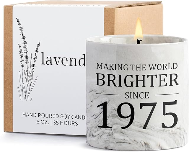 50th Birthday Gifts for Her - Gift for 50 Year Old Birthday Woman - 1975 Bday Gifts for Women - 50 Year Old Present Idea for Her Him, 6oz Lavender Ceramics Candle