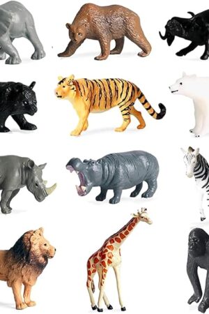 The RUSON 12 Pcs Mini Safari Animals Figures Toys, Realistic Jungle Zoo Animal Figurines Cake Topper Toy Set Christmas Birthday Easter Egg Gift Party Supplies for Kids Toddlers