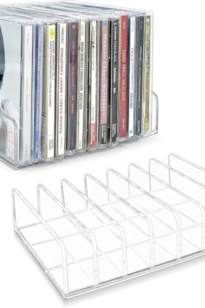 2 Pcs Clear Acrylic CD Holder, DVD/CD Display Rack & CD Storage Box & Vinyl Record Storage Stand Holds up to 14 Standard CD Cases for Media Shelf Storage and Organization